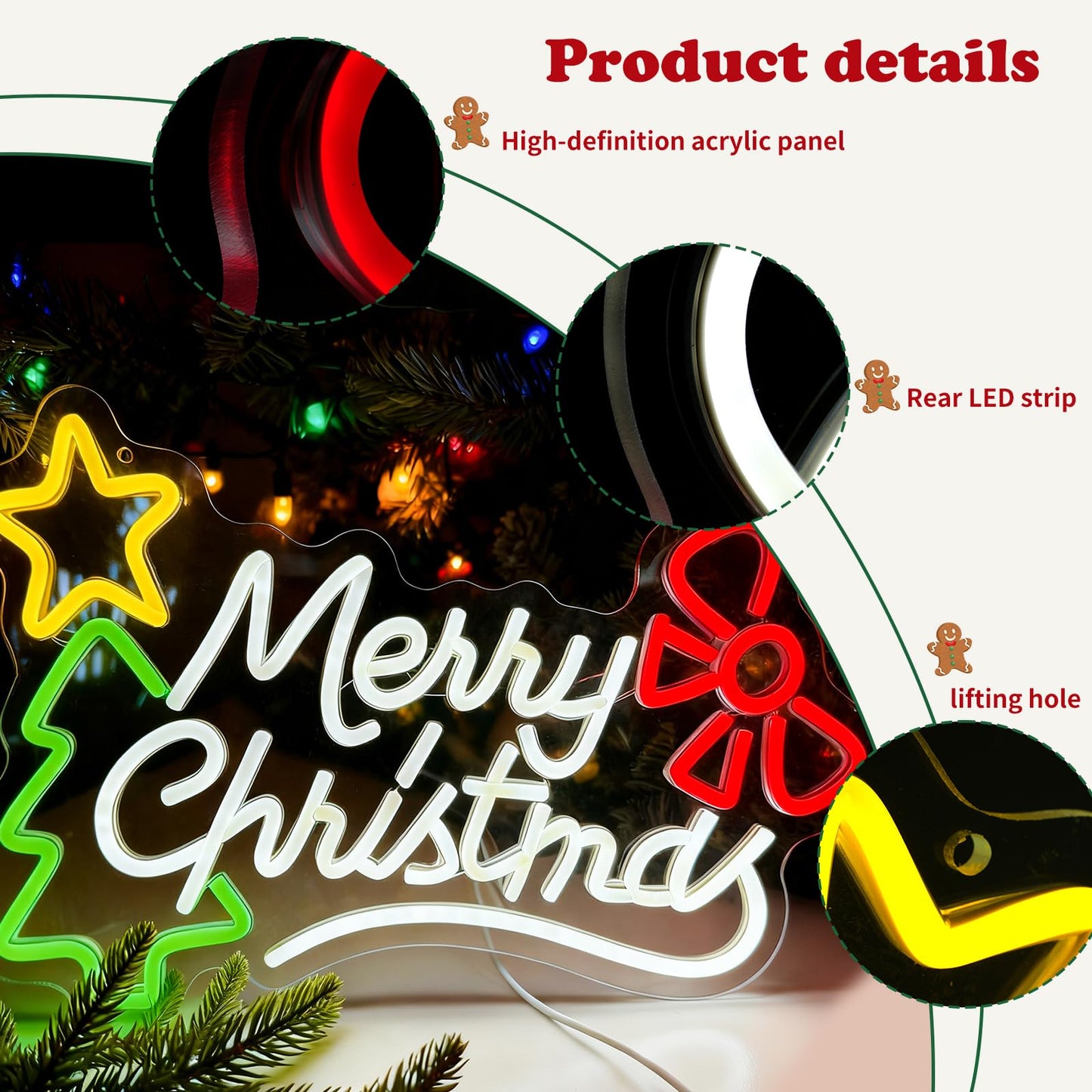RumonZS Merry Christmas Neon Sign Dimmable Christmas Neon Lights Xmas Wall Decor USB Powered Led Lights Xmas Party Bar Pub Club Winter Holiday Home Living Window Bedroom Festival Gift Decorations