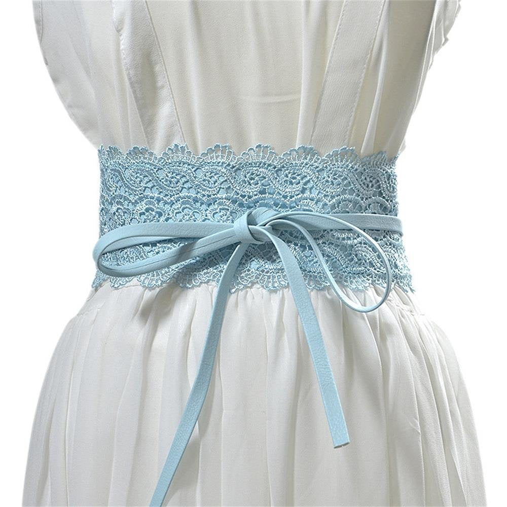 QIANXISUN Women's 2 Packs Lace Waist Belt Bow Tie Wrap Around Soft Leather Boho Corset Fashion Elegant for Dresses (White)