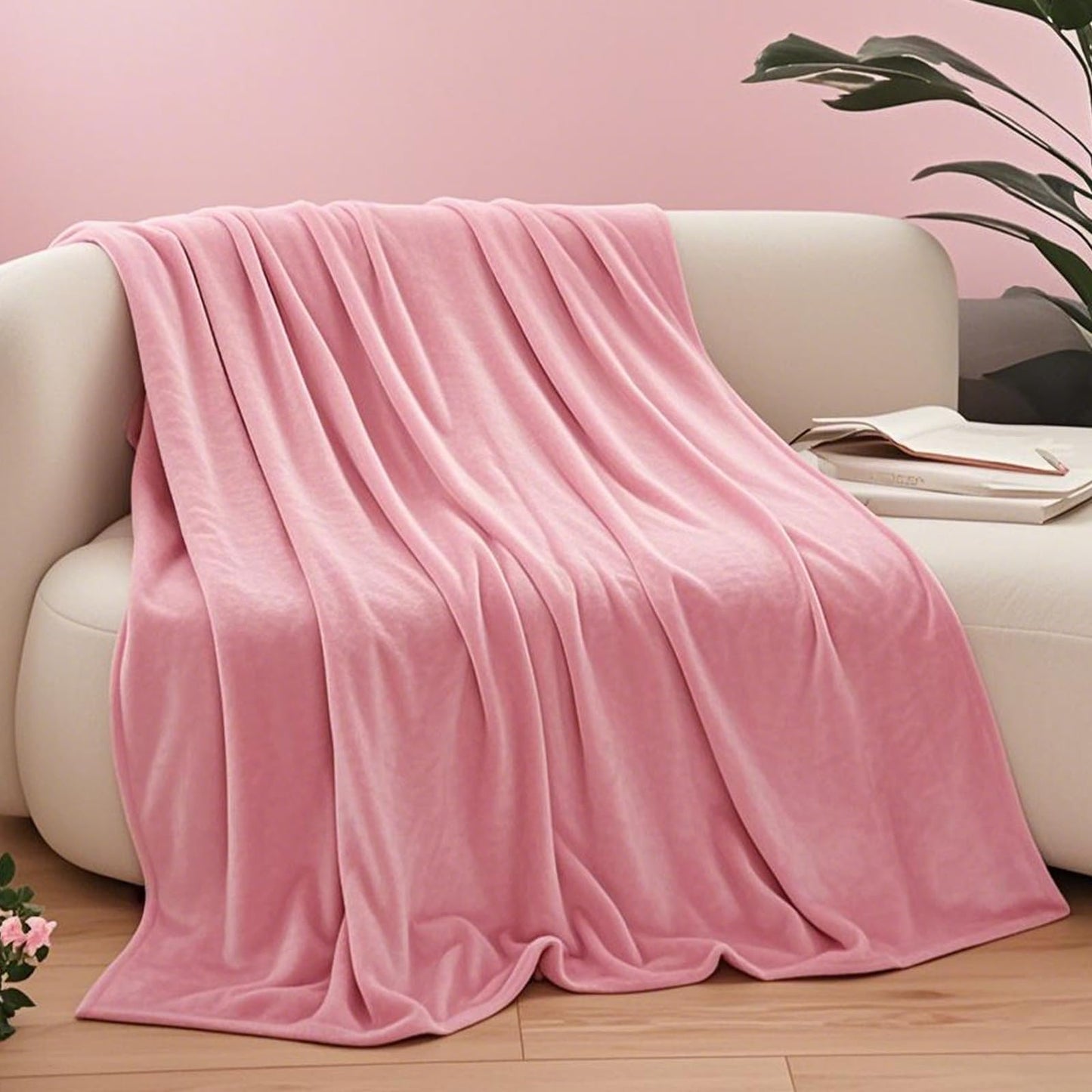 Swiftify Fleece Blanket King Size, Silky Flannel Fuzzy Blankets for All Season, Cozy Lightweight Blanket for Couch, Bed, Sofa, 108" x 90", Pink, King