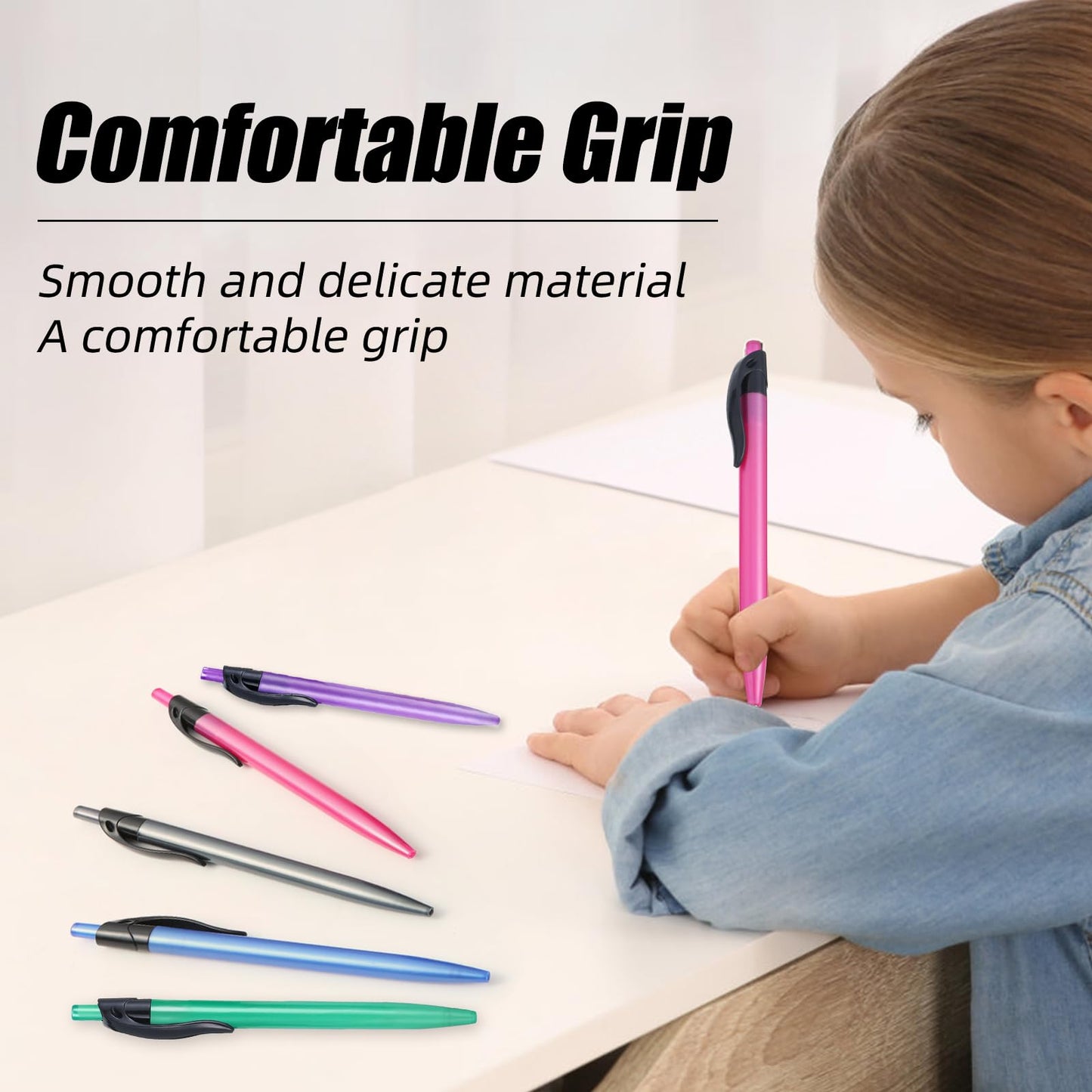 Yuxingrong Retractable Black Ballpoint Pen for Smooth Writing 1.0mm Medium Pack of 50 Black Ink Pen, Click Black Pens Bulk with Comfort Grip, Idea for Journaling, Planner, Note Taking