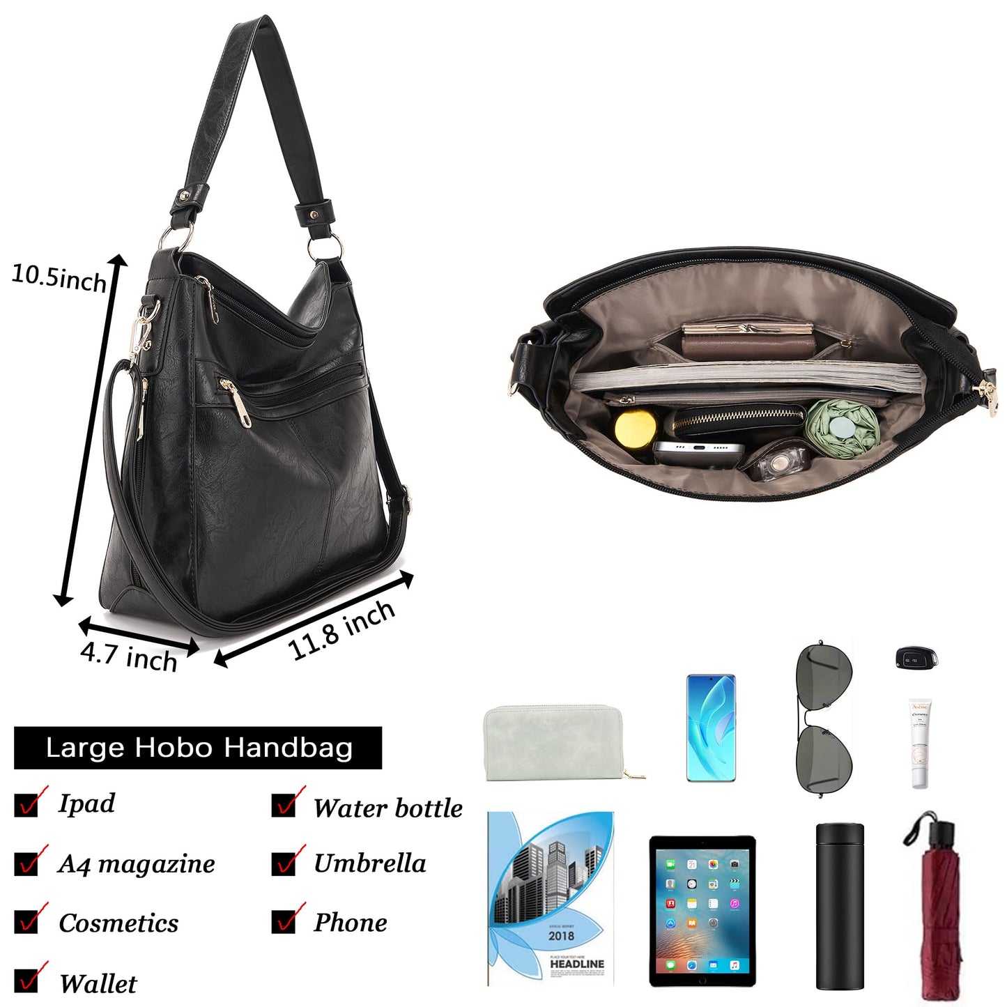 Purses For Women Handbags And Wallet Set Large Hobo Crossbody Bag Ladies Purse Totes 4 PCS Black