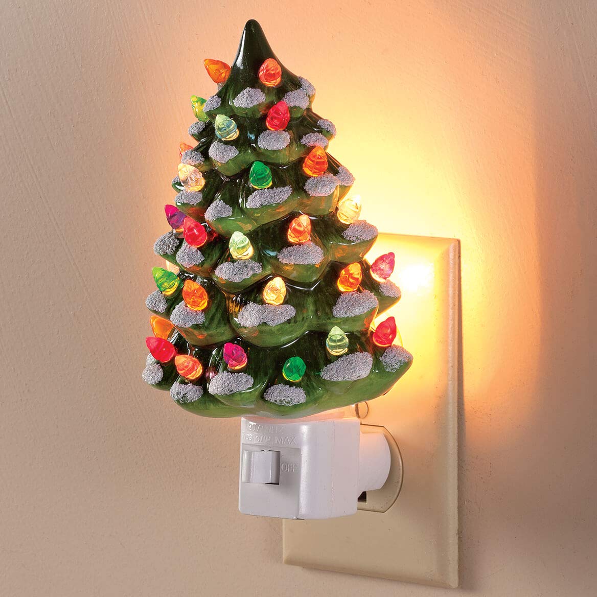 Fox Valley Traders Green Snow-Capped Ceramic Tree Night Light, Set of 2