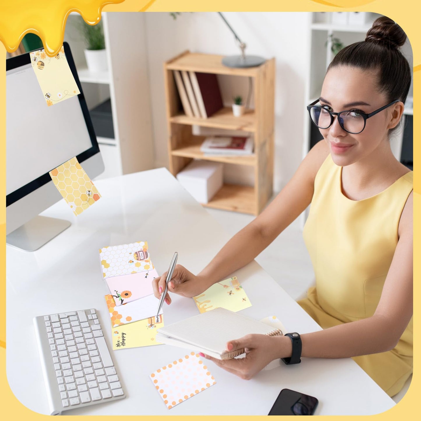 Chiisong 12 Pieces Bee Sticky Notes Bee Notepads Gifts 3x4 Inch Adhesive Honey Memo Notes for Women to Do List for Memo Reminder List for Office Home Supplies Teachers Gift