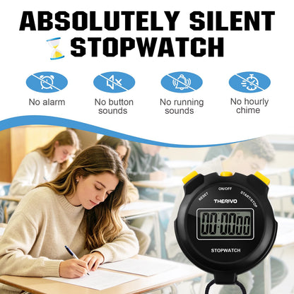 Therivo 2 Pack Digital Simple Silent Stopwatch Timer: Basic Stopwatch Only (No Laps), Easy to Use, Read, and Carry with Intuitive Buttons — On/Off, Large Display, Ideal for Kids, Sports, Coaches