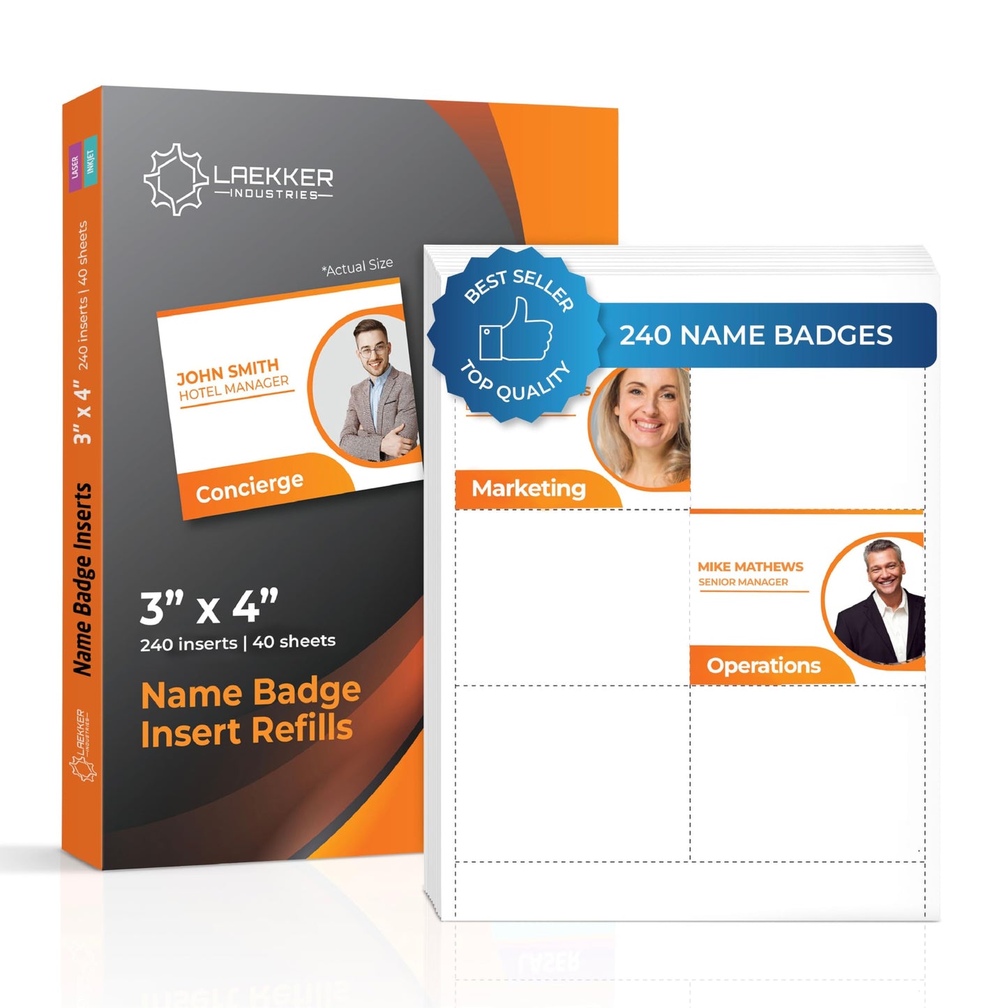 240 Customizable Name Badge Inserts 4x3 inch | White Printable Name Tag Inserts 3x4 inch | Compatible with Inkjet and Laser Printers with Easy Tear Paper