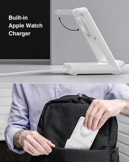 Wireless Charging Station,3 in 1 Charging Stand Made for Apple Watch Ultra 11 10 9 8 7 6 SE 5 4 3,Fast Wireless Charger Made for iPhone 17/Air/16/15/14/13/12,for AirPods Pro(with Adapter) (Black)