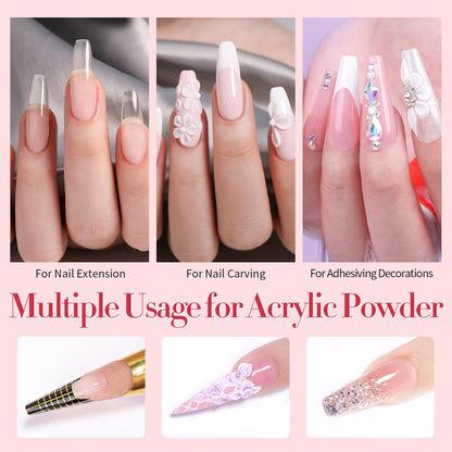 BORN PRETTY Acrylic Nail Kit - Acrylic Powder (Clear, White, Pink) & Liquid Set with Nail Forms, Brush Pen, File & Glass Container - Beginner Friendly