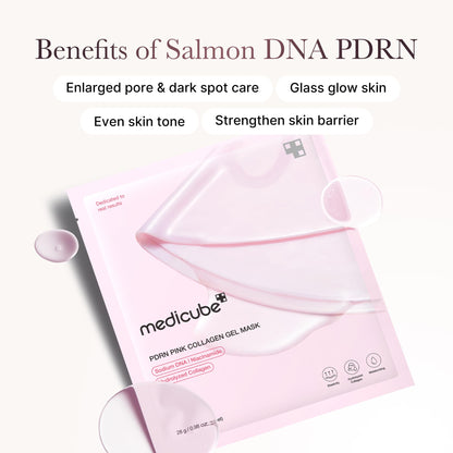 MEDICUBE Salmon DNA PDRN pink collagen jelly gel mask | overnight face mask for glass glow skin- elasticity, hydrating, firming and moisturizing | korean skincare, 28g, 4ea