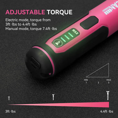 VCANENERGY 4V Pink Electric Screwdriver,2000mAh USB Rechargeable Battery,Cordless Power Screwdriver with LED Light,Adjustable Torque,38 in 1,Suitable for small projects