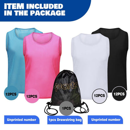 PULUOMASI 12/24/48PCS Pinnies Youth Team Pennies for Sports Kids and Scrimmage Vests for Soccer Basketball Jersey Practice