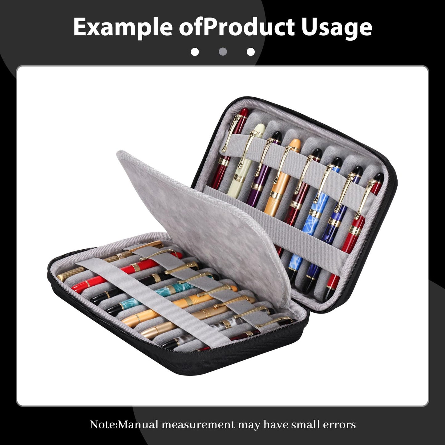MIVLXLX PU Leather 16 Slots pen case/boxes， Pencil Tray Case Organizer,Handmade Display Zippered Pouch for Rollerball Pen，fountain pen-Retro（black）