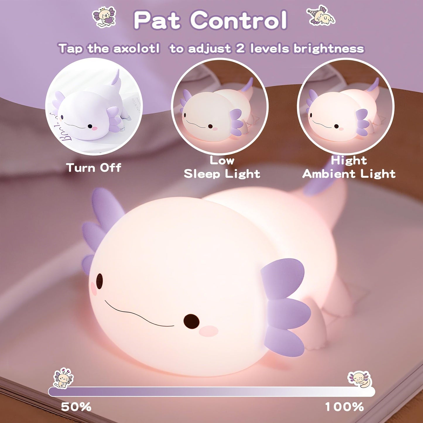 FAMIDUO Axolotl Night Light for Kids,Cute Purple Axolotl Lamp,LED Squishy Nursery Nightlight, Soft Silicone Novelty Animal Bedside Touch Lamp, Room Decor,Axolotl Gifts for Mom Girls Baby Toddler