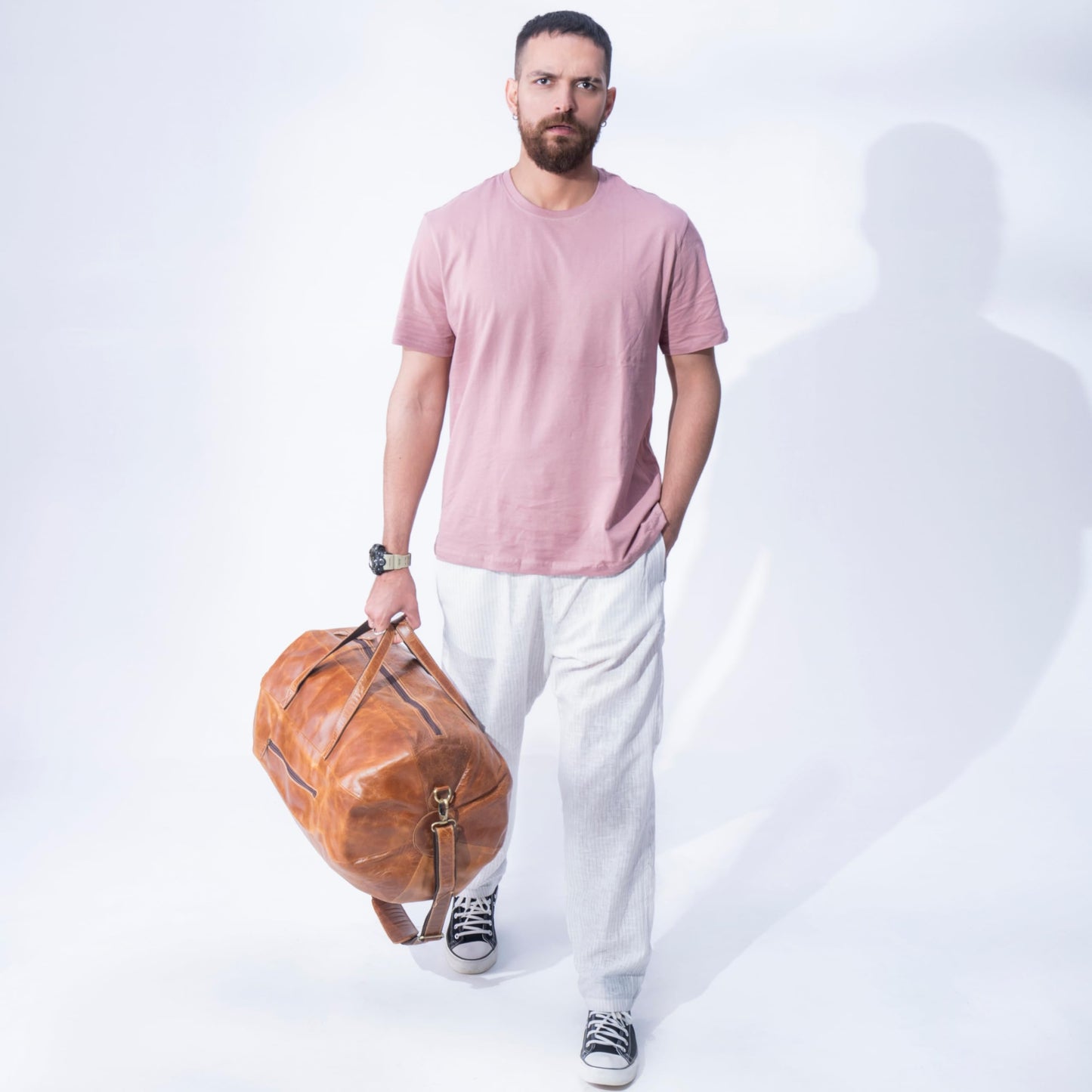 Handmade World Leather Duffle Gym Sports Bag For Men Women 'The GoalGear' Carry all Luggage Hold all Travel Overnighter Weekender Bag (With Strap)