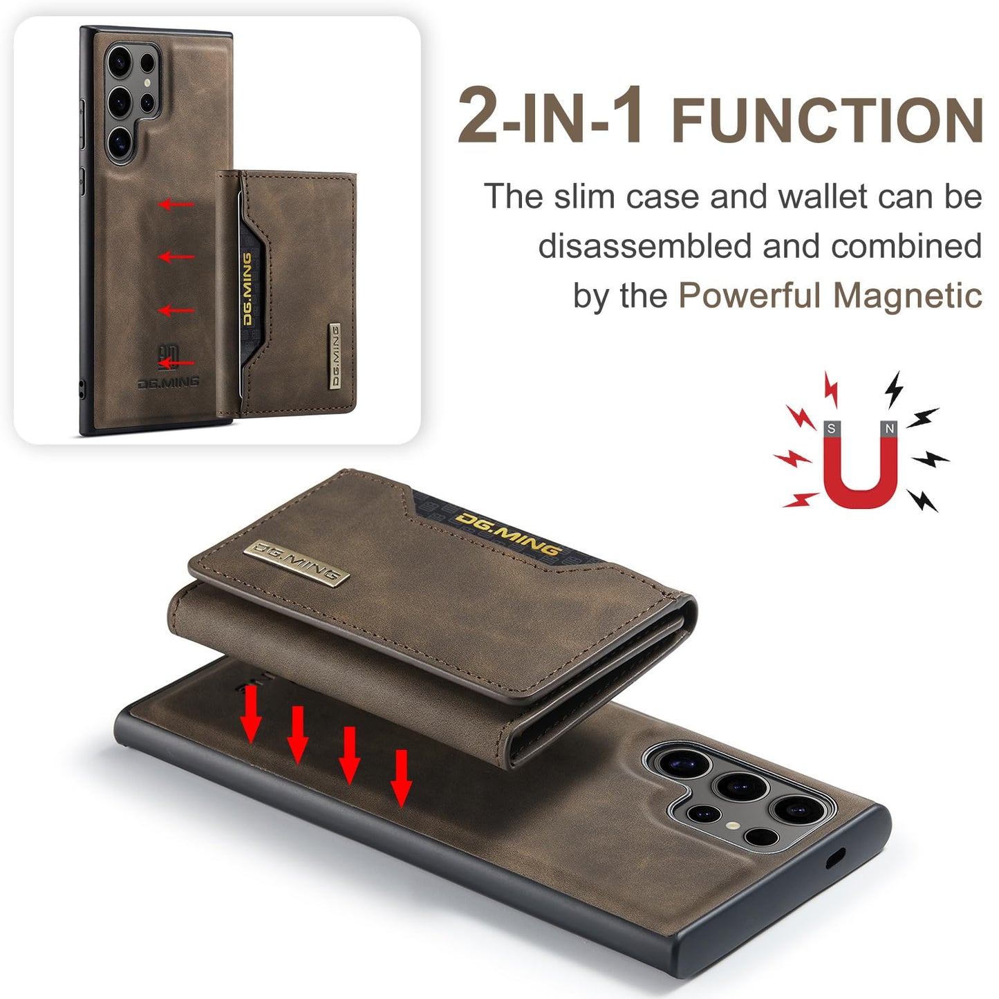 SZHAIYU 2 in 1 Detachable Leather Phone Cases for Samsung Galaxy S24 Ultra 5G Case Wallet with Card Holder Men 6.8'' (Coffee, S24 Ultra)