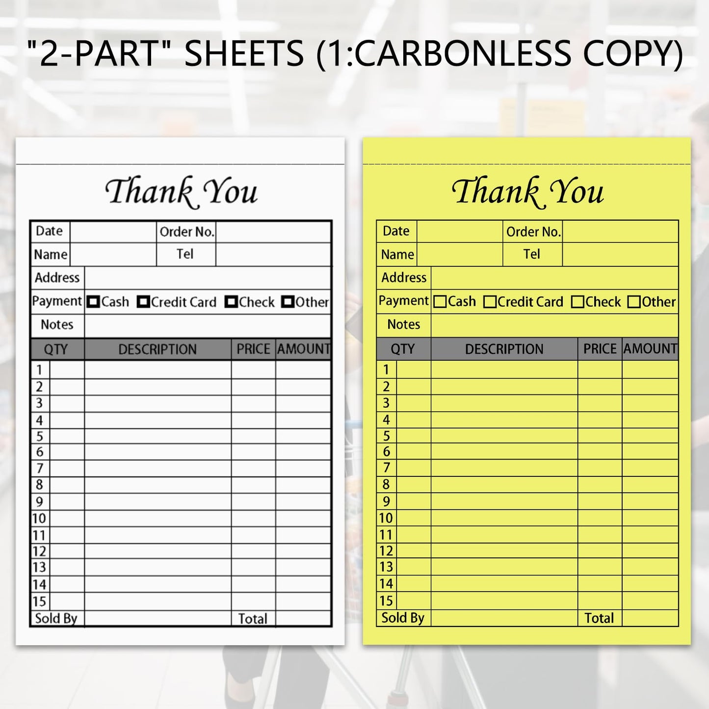 XUEJITECH 250 Sets Thank You Receipt Book with Carbonless Copies, 5.5 x 8.5 in Invoice Receipt Book for Small Business - White/Yellow