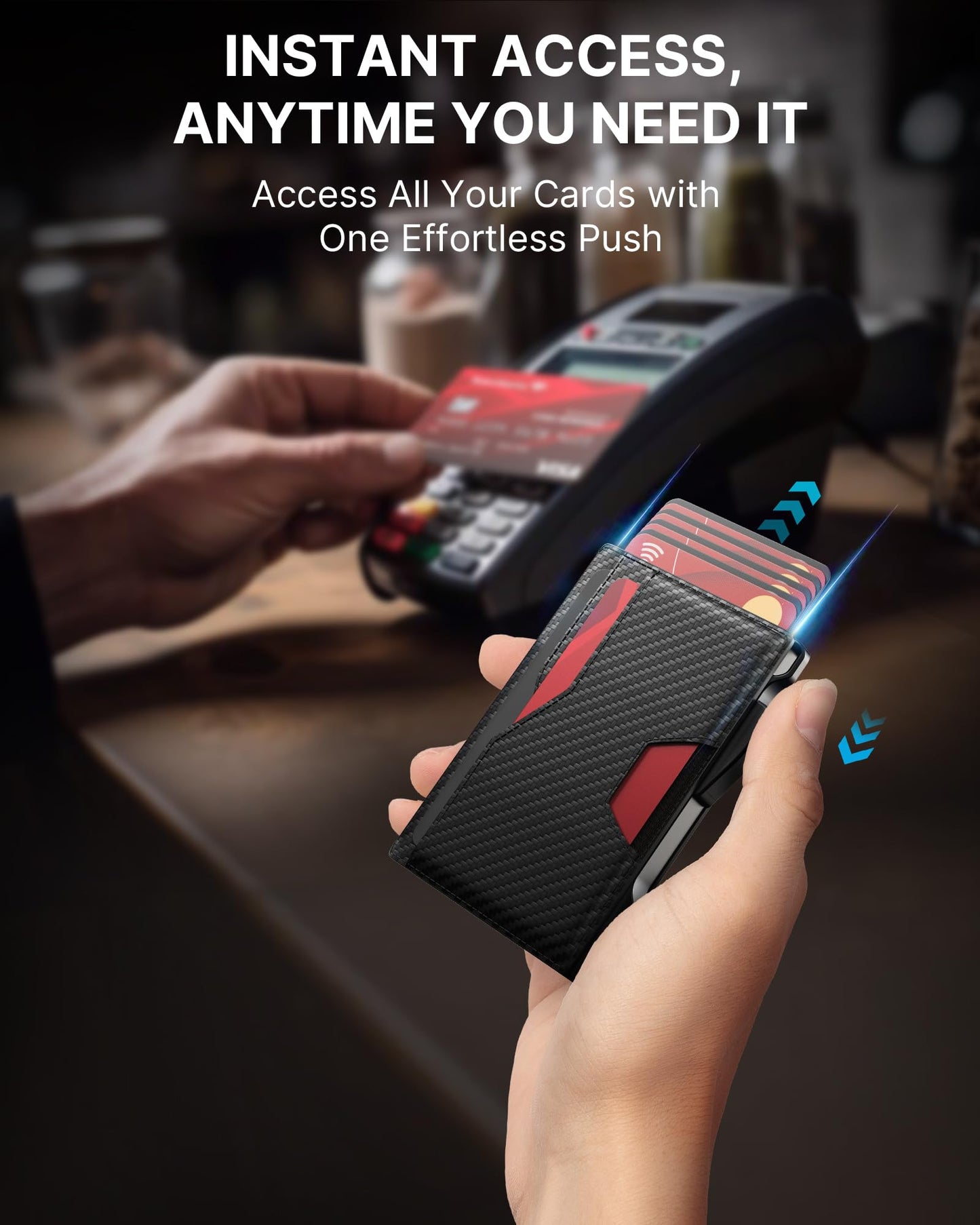 typecase Wallet for Men: Rfid-blocking with Money Clip Slim Leather Bifold Wallet ID Window Smart Pop Up Card Case Hold 9-13 Cards Front Pocket Wallet with Gift Box (Carbon Fiber Black)