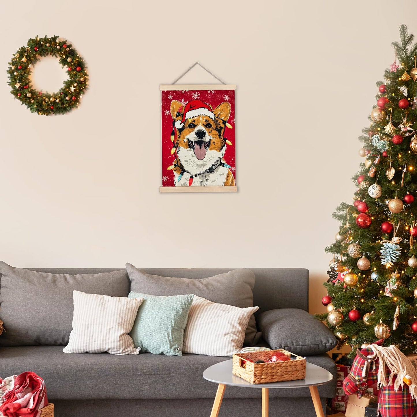 Luvadian Corgi Christmas Wall Art - Wooden Poster Hanger, Wall Decorations, 12x16 Inch