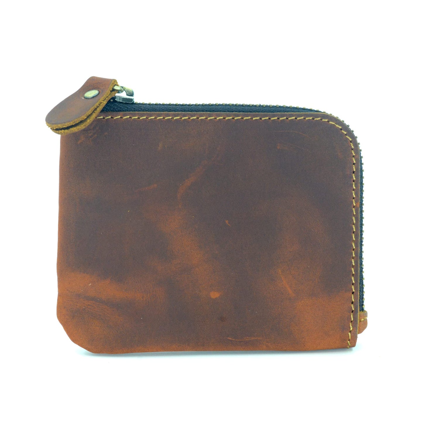 JJNUSA Genuine Leather Zipper Coin Purse Wallet With Key Car Smart Holder, Change Purse, Coin Pouch Holder For Men (Brown)