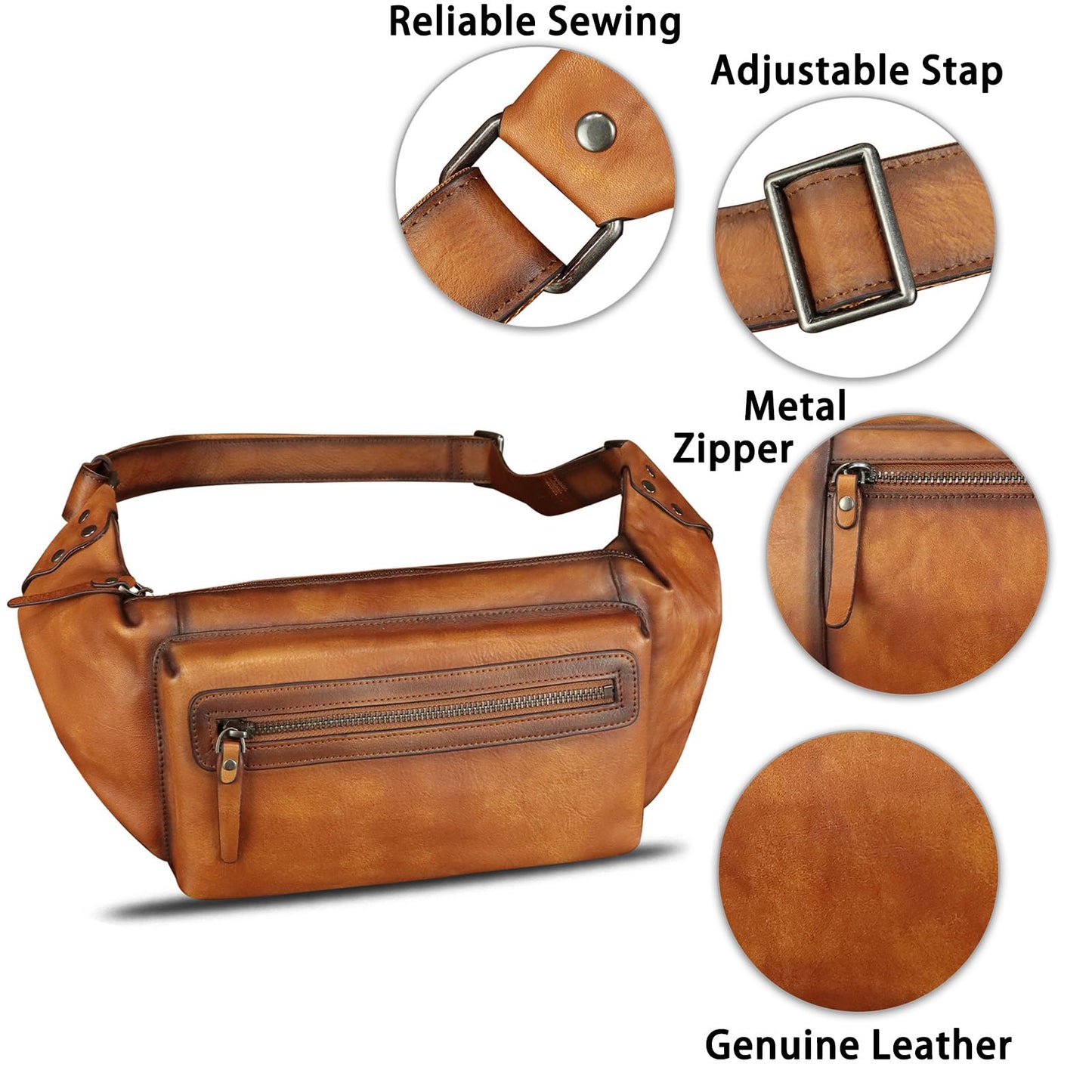 Genuine Leather Fanny Pack for Men and Women - Waist Bag, Hip Bag and Chest Purses (Brown)