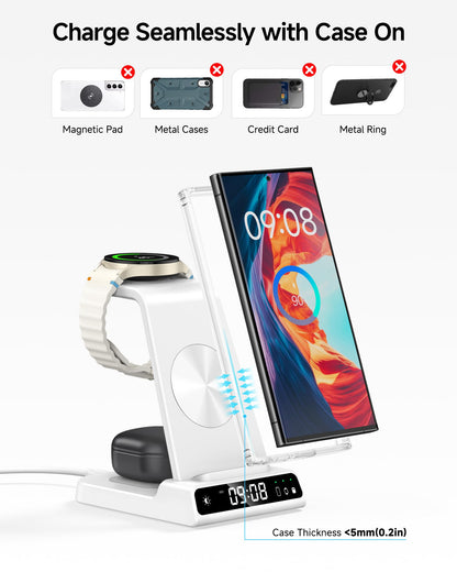 Wireless Charger for Samsung, 3 in 1 Wireless Charging Station for Samsung Galaxy S25 Ultra/S24 Ultra/S23/S22/Note 20/Z Flip 7/Fold 6, Charger for Samsung Galaxy Watch Ultra/8/7/6, Galaxy Buds 3/3 Pro