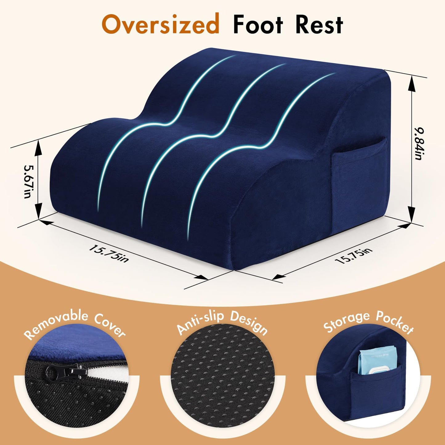 Echaprey Foot Rest for Under Desk at Work,Adjustable Under Desk Footrest Multifunctional 3-Tier Foot Stool with Non-Slip Base and Washable Cover Ergonomic Foot Stool for Office,Home,Car,Travel (Blue)