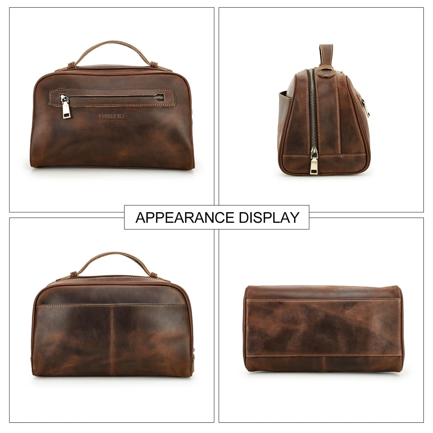 Contacts Full Grain Leather Travel Toiletry Bag for Men Wash Bag Bathroom Shaving Dopp Kit Toiletries Organizer Vintage Cosmetic Bag