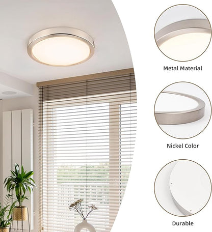 Hlite 6pack 9 Inch Flush Mount LED Ceiling Light Fixture,18W 1800LM Super Slim Light Fixtures Ceiling Mount 3000K/4000K/5000K 3CCT Selectable,Light Fixtures for Kitchen,Bedroom (Brush Nickel)
