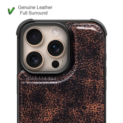 RMAWRAD Wallet Real Leather Case Compatible with iPhone 15 Pro Max 6.7",Genuine Leather，Shockproof, Anti-Fall Case, Flip Cover, with Card Slot, Double Magnetic Buckle, Kickstand, Coffee