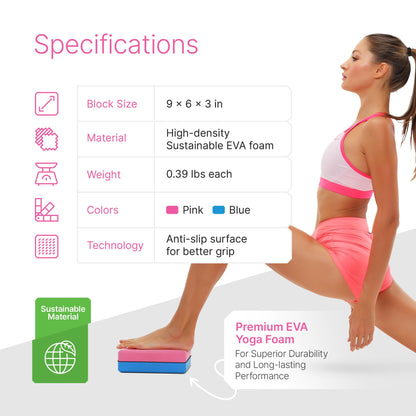 Yoga Blocks 2 Pack with Strap & Guide – Non-Slip EVA Foam Pilates Blocks for Home Workouts, Dance, Ballet, Gymnastics & Stretching Exercise | Ideal Dancer Gifts