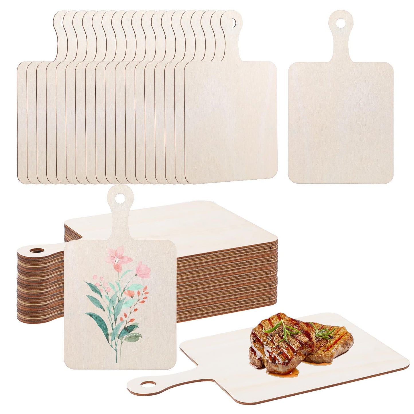 36 Pcs 9" x 5.5" Unfinished Wooden Cutting Boards with Handles, Mini Charcuterie Boards for DIY Crafts, Kitchen Serving, Christmas Thanksgiving Decor