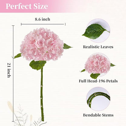 BonBloom's 3 Pcs Pink Artificial Hydrangea Flowers 21" Real Touch Flowers Latex Fake Hydrangea Flowers for Wedding Centerpieces Flower Arrangement Home Decor