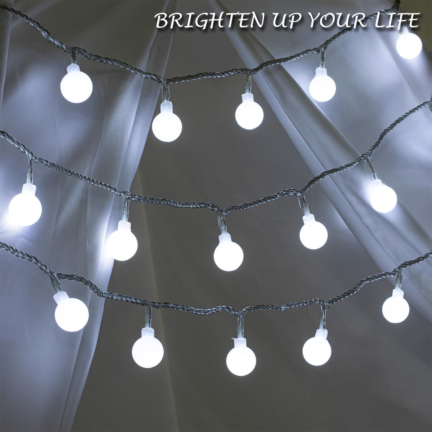 Ogrmar 49 ft 100 LED Globe Ball String Lights 8 Modes Fairy String Lights with Remote, Timer Function & Connectable for Indoor Outdoor Wedding Birthday Christmas Tree Garden Decor (100, White)
