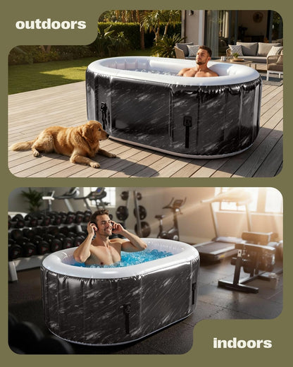 SWRORDAWN Upgrade 179 Gal XXL Ice Bath Tub Fits Tall 6'7" Athletic,Water Chiller Compatible Cold Plunge Tub for Recovery,5-Layer Portable Inflatable Ice Bathtub with Lid for Indoor Outdoor Use,Black