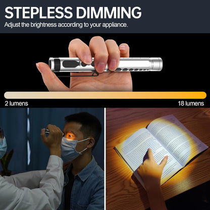 RISEMART Pen Light for Nurse, Rechargeable LED Medical PenLight, Warm/Cool White & Stepless Dimming, Portable Medical PenLight for Nurse, Doctor, First Aid, EMT, Nursing, Nursing Student (Sliver)