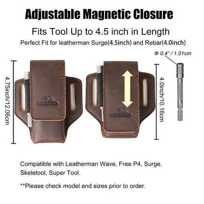 Topstache Leather Multitool Sheath for Belt - Multitool Holder - EDC Belt Organizer - Two Magnetic Closure - Darkbrown