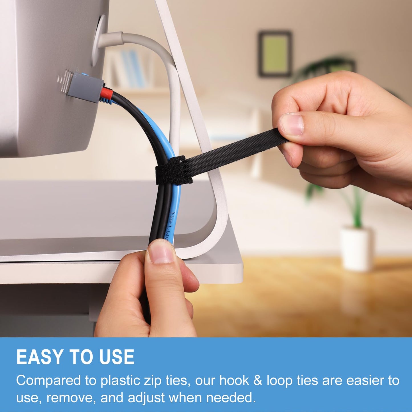 100 PCS 8 Inches Reusable Cable Ties | Adjustable Cord Wraps, Cable Straps | Hook & Loop Cord Organizer, Cable Management