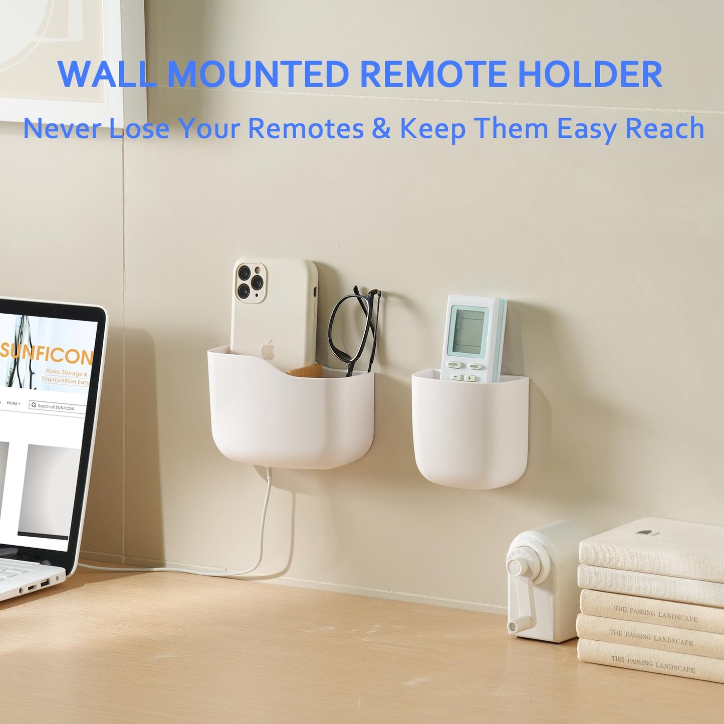 Remote Holder Wall Mount TV FAN Remote Control Holder Bedside Caddy Wall Organizer Phone Holder for Office Adhesive Media Player Controller Holder Box Tray Home Desk Nightstand 1 BIG 2 SMALL WHITE