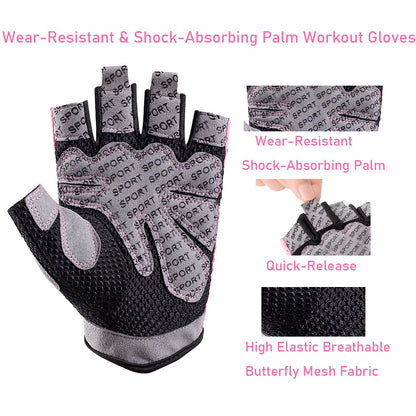 LJCUTE Workout Gloves for Men & Women, Fingerless Breathable & Full Palm Protection Gym Exercise Gloves for Weight Lifting, Fitness, Powerlifting, Cycling (Pink, Medium)