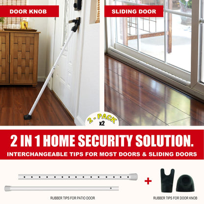 SecurityMan Door Security Bar, Heavy Duty 2-in-1 Door Stoppers Security Bar and Sliding Door Lock Bar (2 Pack) - Perfect Adjustable Door Jammer Door Stopper for Home, Hotel, and Apartment Security
