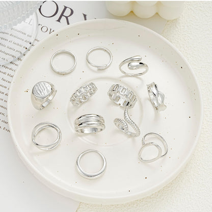 FAXHION 12PCS Gold Stackable Rings Set for Women, 18K Gold Plated Open Stacking Knuckle Ring, Adjustable Chunky Signet Band Statement Ring for Gift