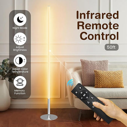 LED Corner Floor Lamp for Living Room, Minimalist Light with Remote Control, Stepless Adjustable 2700k-6500k Colors & Brightness, Modern Reading Bright Light, 58" Standing Lamp for Bedroom Home Office