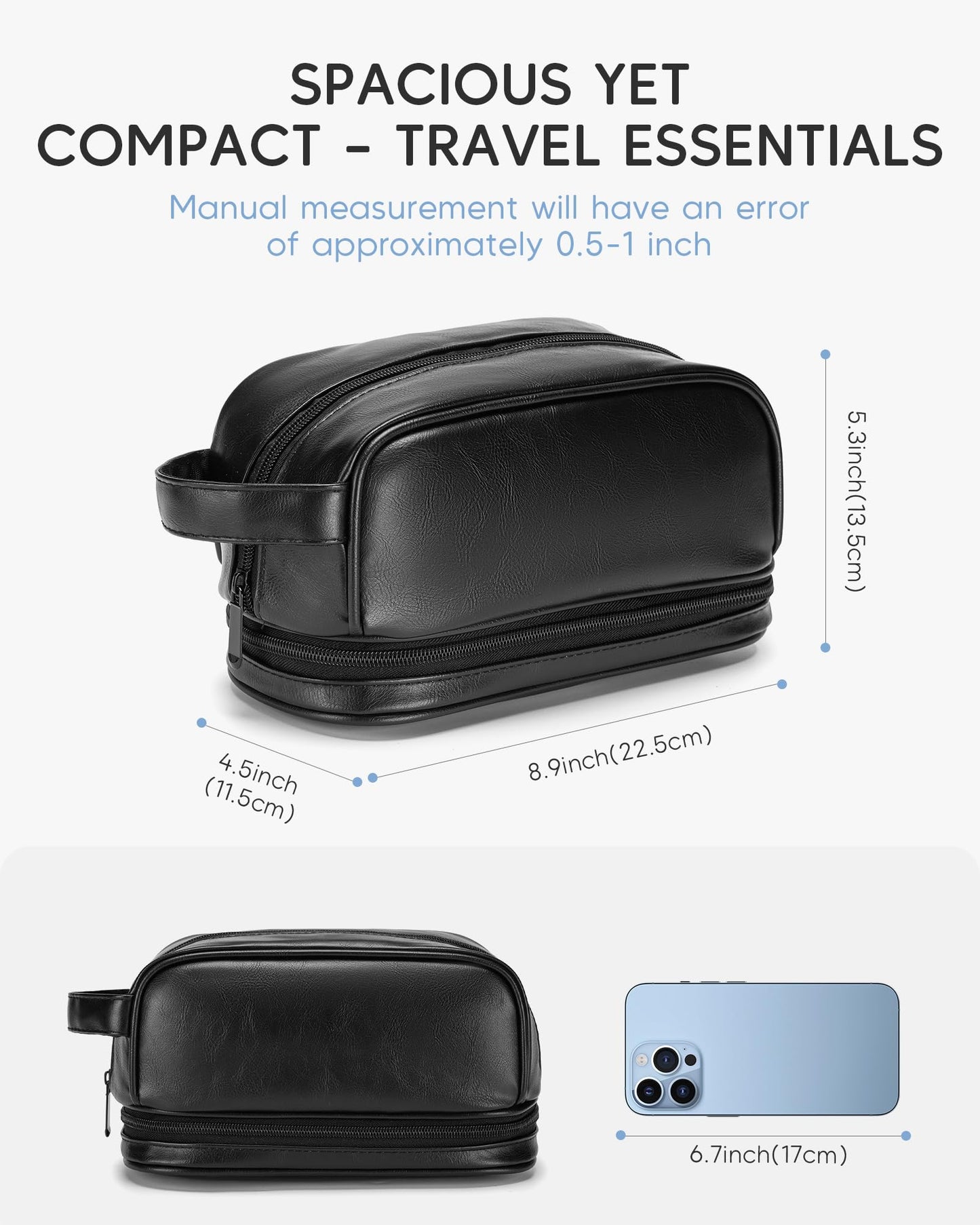 Nixjoro TSA Approved Toiletry Bag for Men Vegan Leather Travel Essentials Shaving Dopp Kit Toiletries Organizer Case for Grooming Farther Day Gift,Black