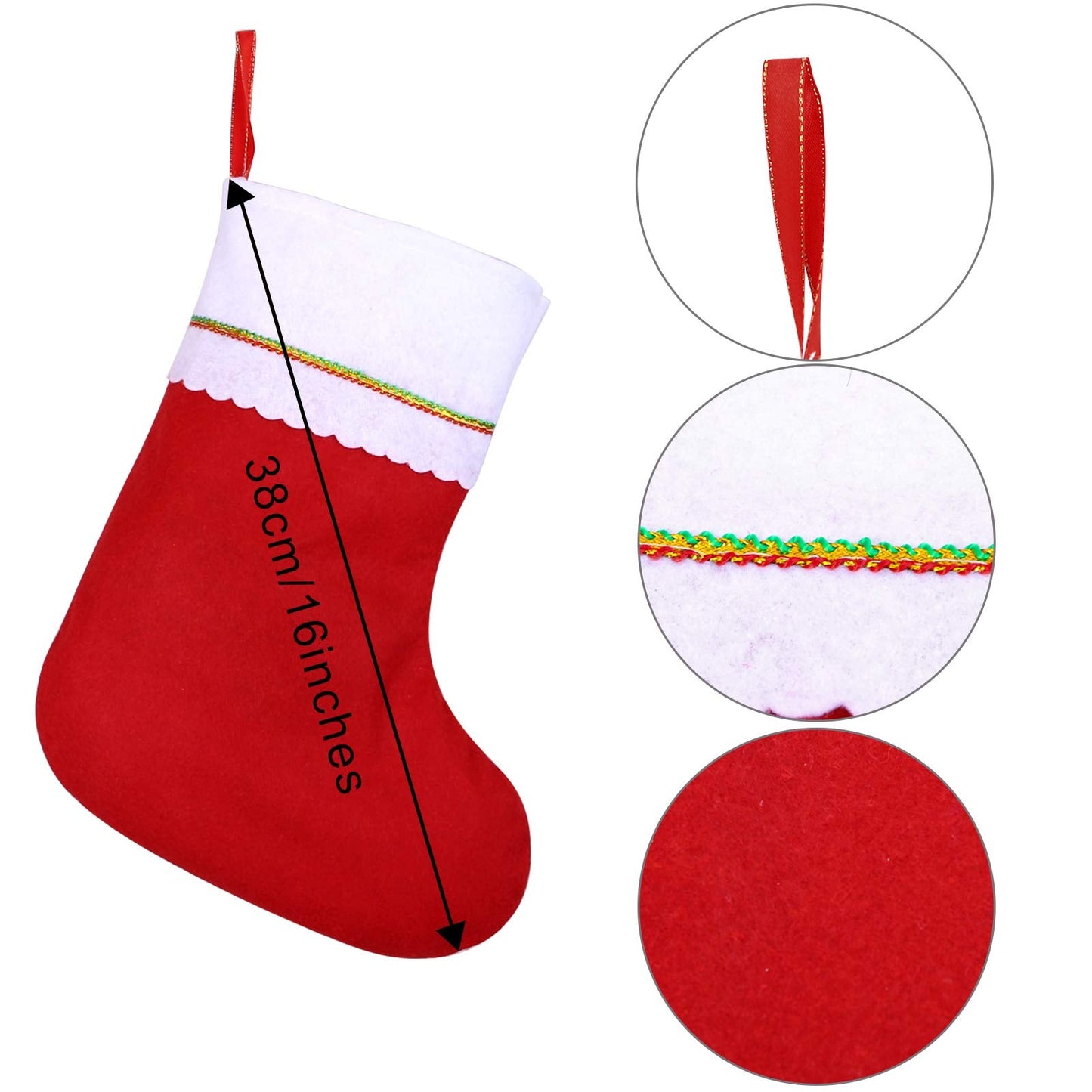 Cooraby 16 Pack Red Felt Christmas Stockings 15 Inches Xmas Fireplace Hanging Stockings Holiday Decorations Stockings for Christmas Decorations