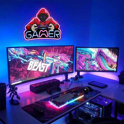 RuCvixkt Gamer Neon Sign for Game Room Decor, Gaming Neon Sign LED USB Power Neon Lights for Boys Bedroom, Man Cave, Gaming Wall Decor, Gifts for Teen Boys, Birthday Christmas