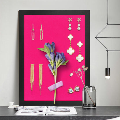 Pink Bulletin Boards Cork Board with Felt, 17"x13" Large Display Pin Board Vision Board for Walls, Jewelry, Notes, Collection, Photos, Office, Wood Framed(Black) & Felt(Pink), 2pc