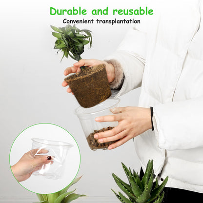 Hemikaki 60 Pack 4/5/6 Inch Clear Nursery Pots with Drainage Holes, Transparent Plastic Plant Pots, Reinforced Seed Starter Flower Pots, Comes with 50pcs Plant Labels