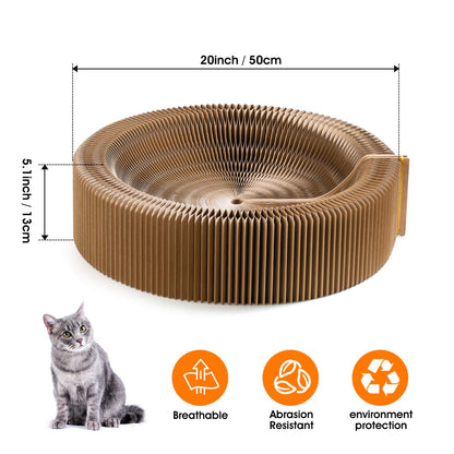 Koimsec Collapsible Cat Scratcher Lounge, Cardboard Cat Bed, Corrugated Pet Scratcher Pad, Round Cat Scratching Bed Nest for Indoor Big Large Kitty Kitten Cats