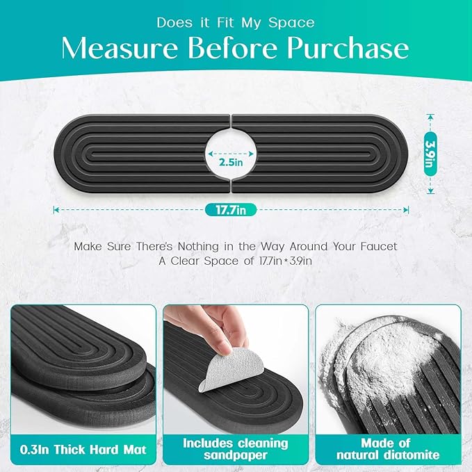 Stone Faucet Mat for Kitchen Sink – Diatomite Fast-Drying Stone Tray, Faucet