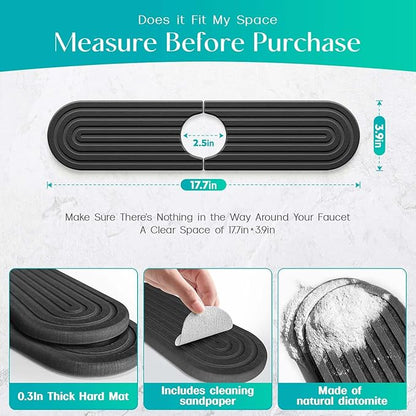 Stone Faucet Mat for Kitchen Sink – Diatomite Fast-Drying Stone Tray, Faucet