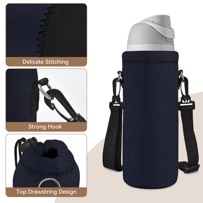 AUPET Water Bottle Sling Bag Carrier Crossbody Sleeve,Insulated Neoprene Bottle Case Holder Pouch Cover 500ML/17oz with Shoulder Strap for Walking Women Men (Pure Black)